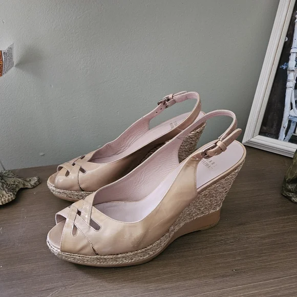 Stuart Weitzman Patent Leather Slingback Woven Wedge Platform Wedges - Picture 15 of 16